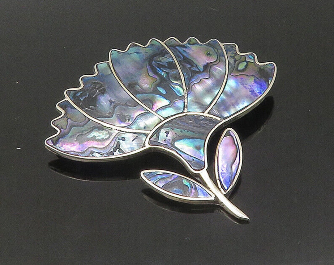 TAXCO 925 Sterling Silver Vintage Abalone Shell Flower Brooch Pin ...