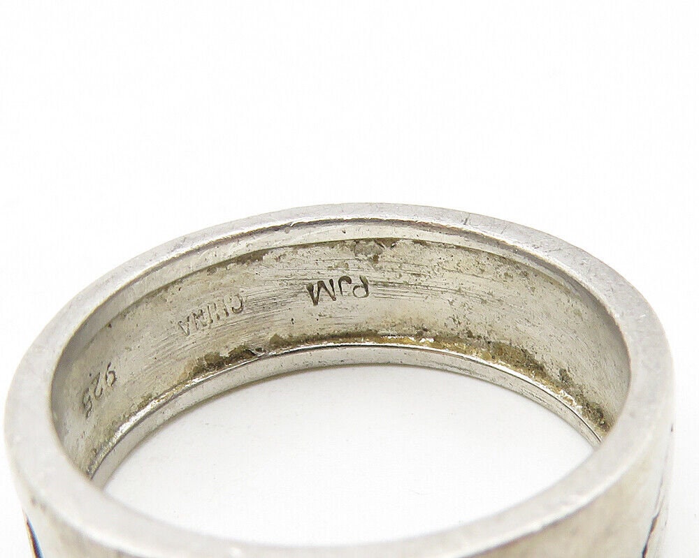 PJM 925 Sterling Silver Vintage Love Heart Etched Band Ring Sz 8