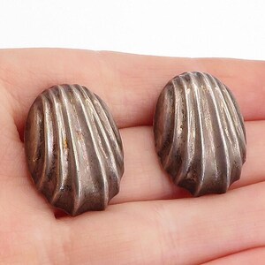 925 Sterling Silver Vintage Dark Tone Scalloped Hollow Drop Earrings EG2396