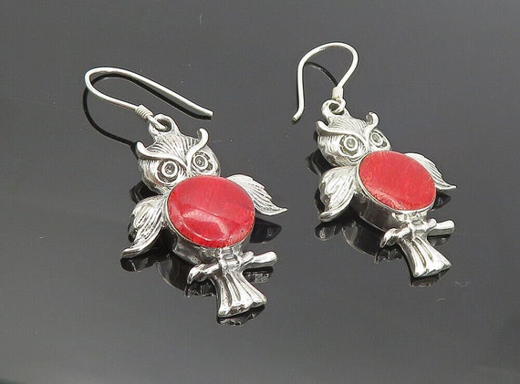 925 Sterling Silver - Vintage Red Sponge Coral Ow… - image 1