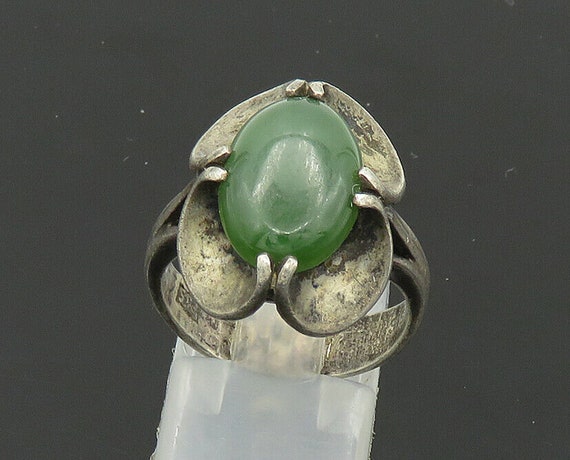 EUROPEAN 925 Silver - Vintage Antique Green Jasper