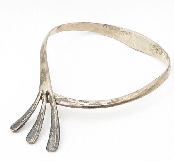 MEXICO 925 Sterling Silver Vintage Heavy Modernist Collar Necklace NE2916