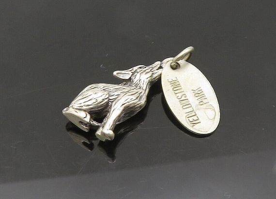 925 Sterling Silver - Vintage Howling Wolf Yellow… - image 5