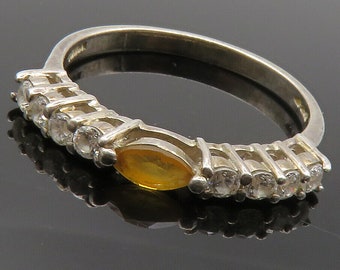 KOREA 925 Sterling Silver - Vintage Citrine & Topaz Band Ring Sz 7 - RG12992