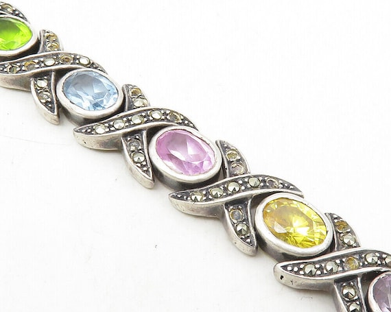 925 Silver - Vintage Peridot Amethyst Topaz & Mar… - image 3