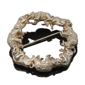 DESIGNER 925 zilveren vintage Circle Of Bears brochespeld met dierenmotief BP8368