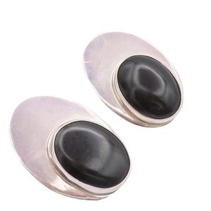 MESSICO Orecchini a clip ovali grandi minimalisti in argento 925 con onice EG12651