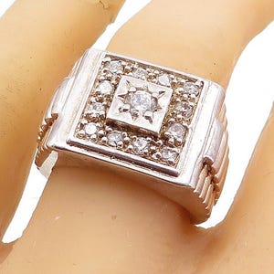 925 Sterling Silver Vintage Cubic Zirconia Square Cocktail Ring Sz 9 RG3735
