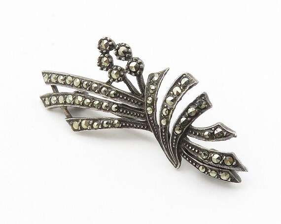 925 Sterling Silver - Vintage Sparkling Marcasite… - image 2