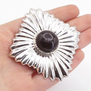 MEXICO 925 Sterling Silver Vintage Black Onyx Shiny Fluted Brooch Pin BP2617