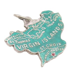 Pingente vintage de prata esterlina 925 com recorte esmaltado e mapa da Ilha Virgem PT23316
