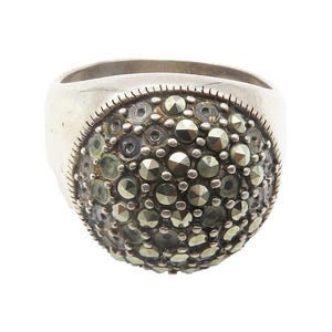 925 Sterling Silver Vintage Shiny Marcasite Dome Cocktail Ring Sz 8 RG11971