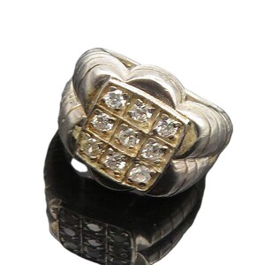 925 Sterling Silver Vintage Cubic Zirconia Floral Dome Band Ring Sz 10 RG9630