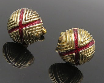 925 Sterling Silver - Vintage Enamel Detailed X Dome Cuff Links - TR1534