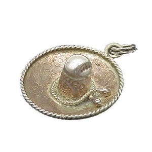 MEXICO 925 Sterling Silver Vintage Sombrero Hat Petite Pendant PT17647