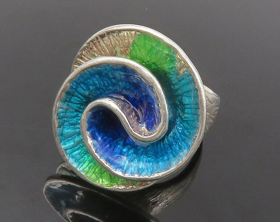 SIMON SEBBAG 925 Silver Vintage Enamel Sculpted Cocktail Ring Sz 6 RG13084