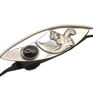 925 Sterling Silver Vintage Cabochon Cut Black Onyx Shiny Brooch Pin BP8305