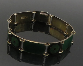 DAVID ANDERSEN NORWAY 925 Silver - Vintage Enamel Floral Chain Bracelet - BT6536