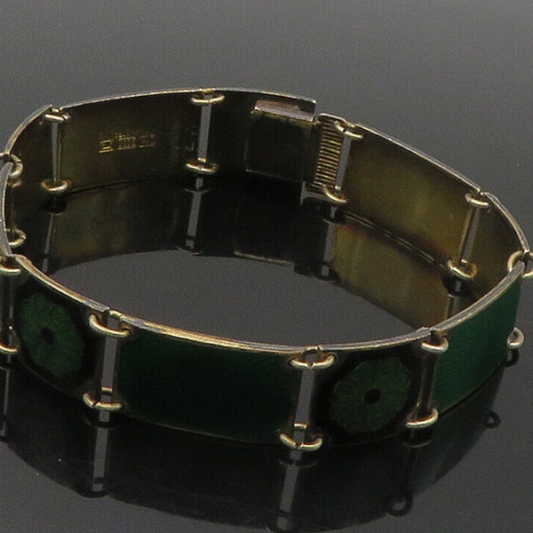 DAVID ANDERSEN NORWAY 925 Silver - Vintage Enamel Floral Chain Bracelet - BT6536