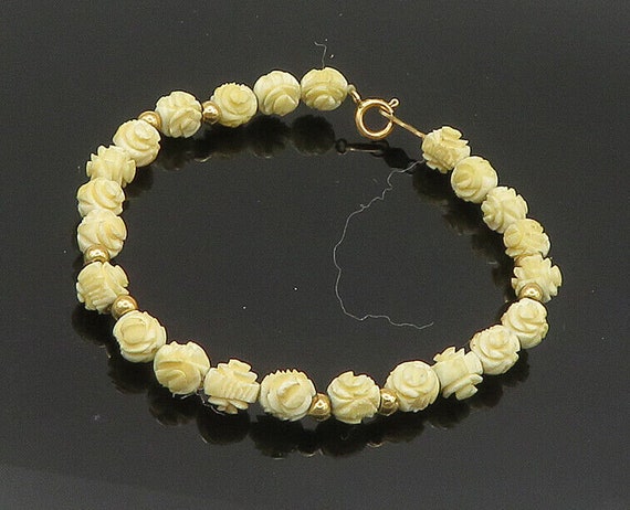 14K GOLD - Vintage Rose Flower Beaded Chain Brace… - image 1