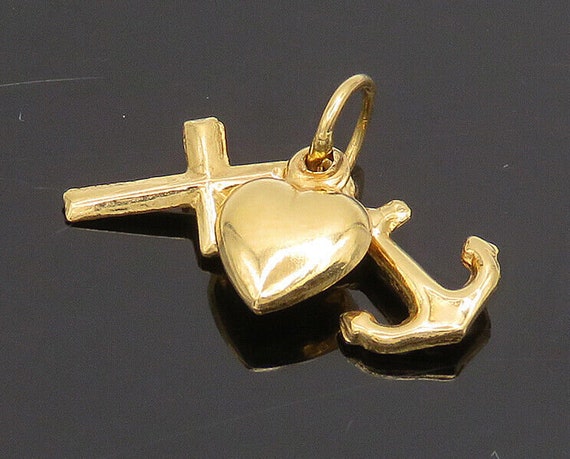 18K GOLD - Vintage Shiny Petite Love Heart Ship A… - image 1