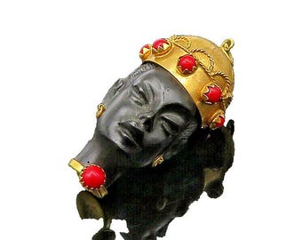 18K GOLD Vintage African Royalty Red Gemstone Victorian Pendant GP139
