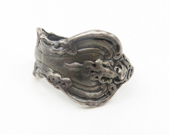 925 Sterling Silver - Vintage Antique Swirl Etched Spoon Band Ring