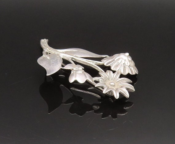 925 Silver - Vintage Antique Carved Flowers With … - image 5