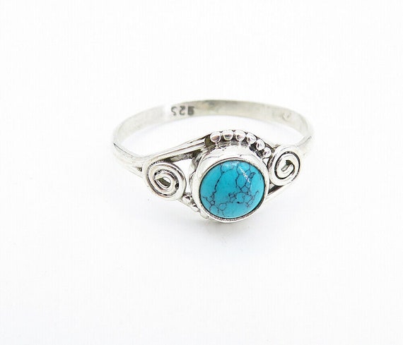 925 Sterling Silver - Turquoise Shiny Spiral Soli… - image 2