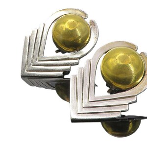 MESSICO Orecchini pendenti modernisti bicolore vintage in argento sterling 925 EG4086