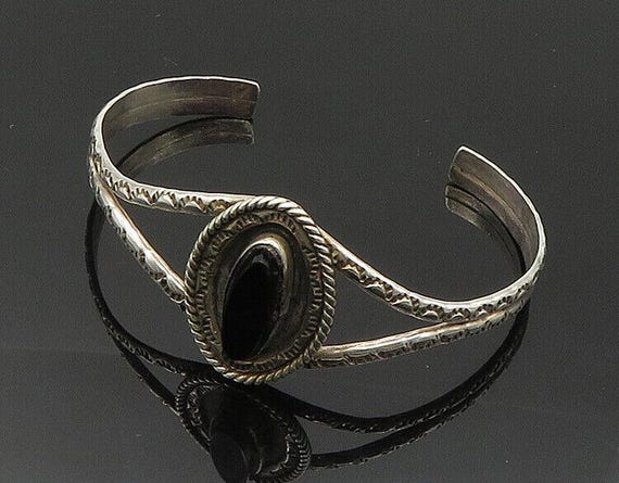 【絶品】 RB Cuff Split Onyx Black Vintage Silver Sterling 925 NAVAJO アクセサリー