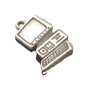 925 Sterling Silver Vintage Desk Top Computer Petite Pendant PT17974