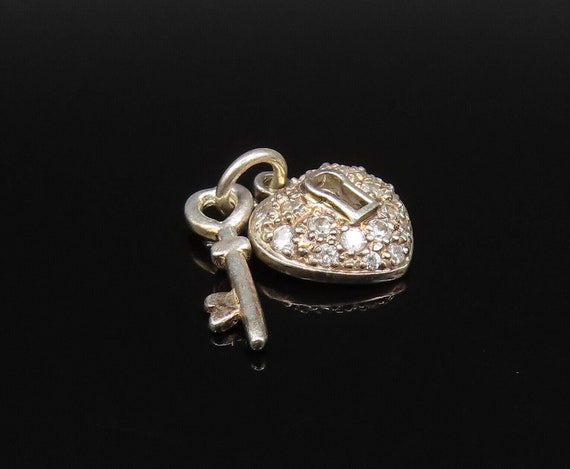 925 Silver - Vintage Topaz Love Heart Lock & Key … - image 3