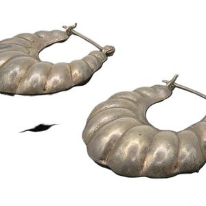 925 Sterling Silver Vintage Dark Tone Hollow Fluted Hoop Earrings EG6747