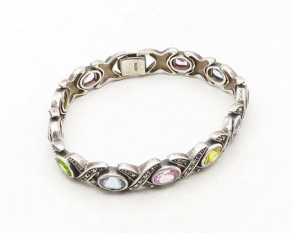 925 Silver - Vintage Peridot Amethyst Topaz & Mar… - image 4