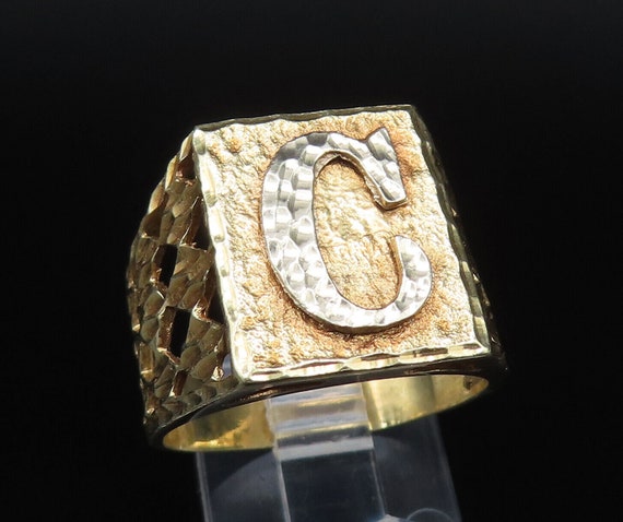 14K GOLD - Vintage Two Tone Hammered Initial C Si… - image 1