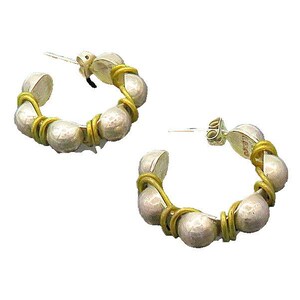 MEXICO 925 Sterling Silver Vintage Two Tone Pattern JHoop Earrings EG9827