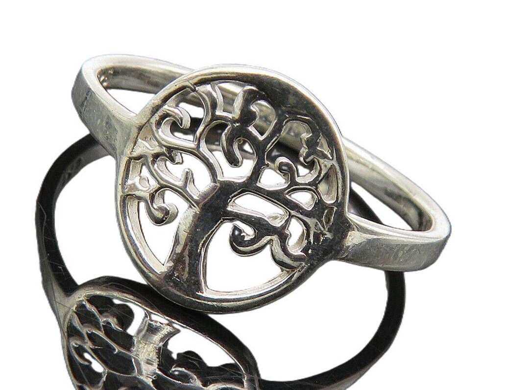 925 Sterling Silver Shiny Cutout Tree of Life Motif Band Ring Sz 8.5 ...