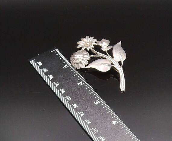 925 Silver - Vintage Antique Carved Flowers With … - image 7