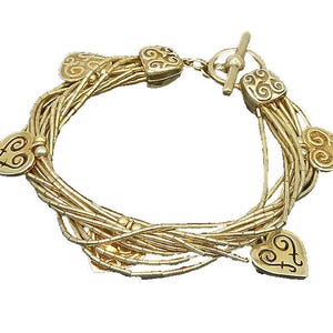 925 Sterling Silver Vintage Multi Strand Love Heart Charm Bracelet BT9335