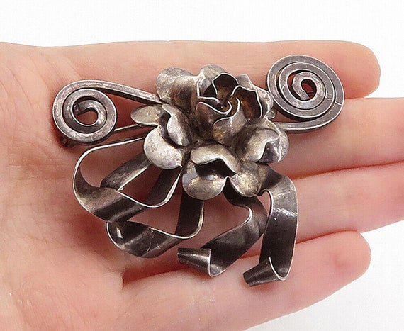 RAFFAELE 925 Silver - Vintage Oxidized Flower Rib… - image 1