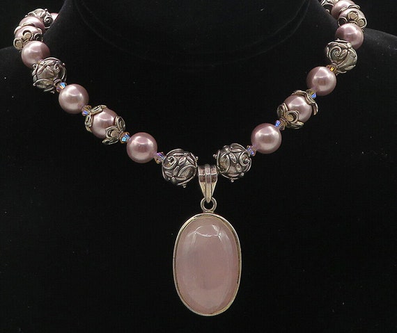 925 Sterling Silver - Vintage Rose Quartz Pink Pe… - image 1