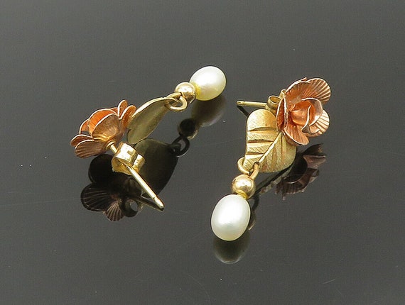 10K GOLD - Vintage Two Tone Rose Flower Cultured … - image 4