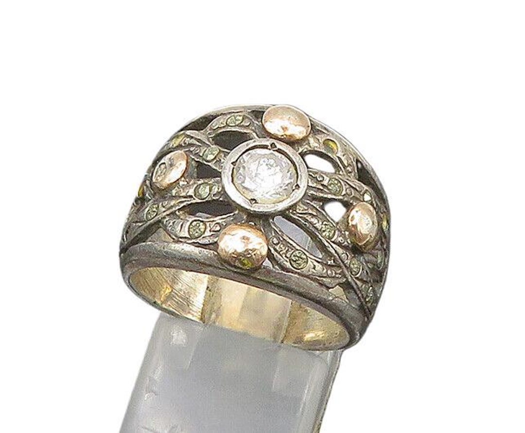 EUROPEAN 925 Silver & 14K GOLD Vintage Cubic Zirconia Band Ring Sz 7 ...