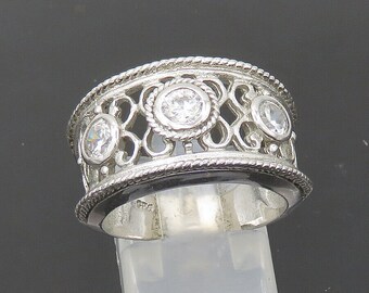 925 Sterling Silver - Vintage Cubic Zirconia Open Band Ring Sz 8.5 - RG21329