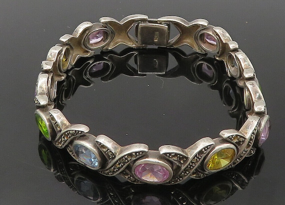 925 Silver - Vintage Peridot Amethyst Topaz & Mar… - image 1