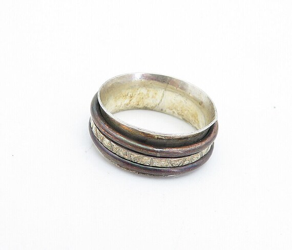 925 Sterling Silver - Vintage Two Tone Rustic Etc… - image 3