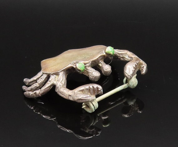 925 Sterling Silver - Vintage Crab With Enamel Ey… - image 2