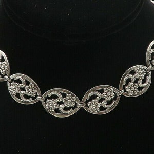 WRE 925 Sterling Silver - Vintage Open Flower Swirl Link Chain Necklace - NE1510