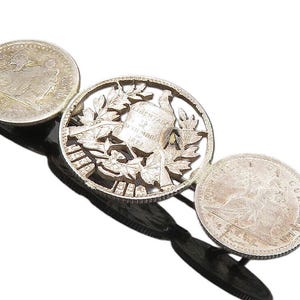 925 Sterling Silver Vintage Antique Shiny Guatemala Coins Brooch Pin BP3133